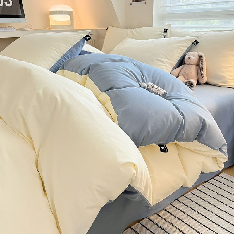 Cama de algodón de clase A para madres y bebés, ropa de cama de cuatro piezas, ropa de cama de color sólido, ropa de cama, dormitorio de estudiantes, tres piezas