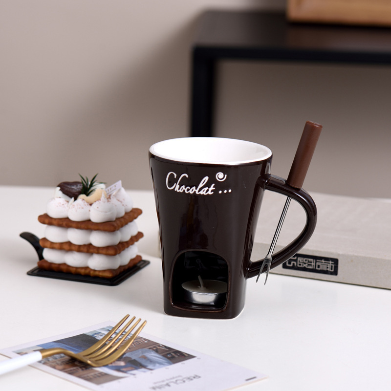 鍋の杯の2耳の陶磁器のチョコレートの溶解炉のチーズの加熱の杯のレストランの大きいサイズのろうそくの保温のスープの碗|undefined