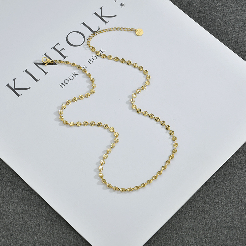 French Vintage Embossed Bracelet Necklace Titanium Disc Handmade Chain Jewelry