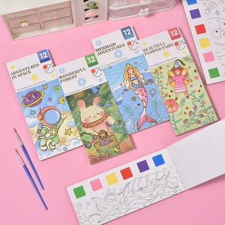 跨境儿童水粉画本涂色便签沾水就能画的填色水彩绘本现货厂家批发