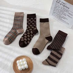 情侶襪子秋冬季中筒襪潮網紅款菱格復古堆堆襪長筒棉襪單針雙路