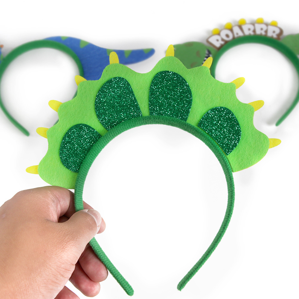 Dinosaurio infantil cabello de flor de bosque tema de cumpleaños decoración de fiesta tiranosaurus aro de huevo de dinosaurio alas de dragón botón de cabeza
