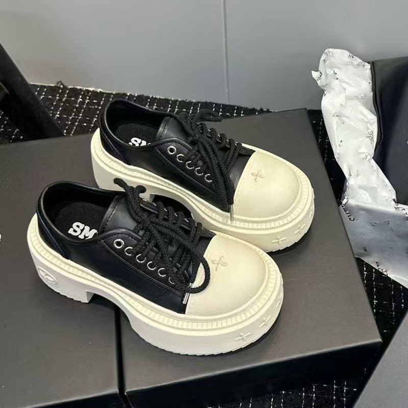 Yinyin Mercury Su 7CM Round Toe Canvas Women SMFK Cross Thick Sole For Short People Panda Big Head Derby Shoes_vogvips.com