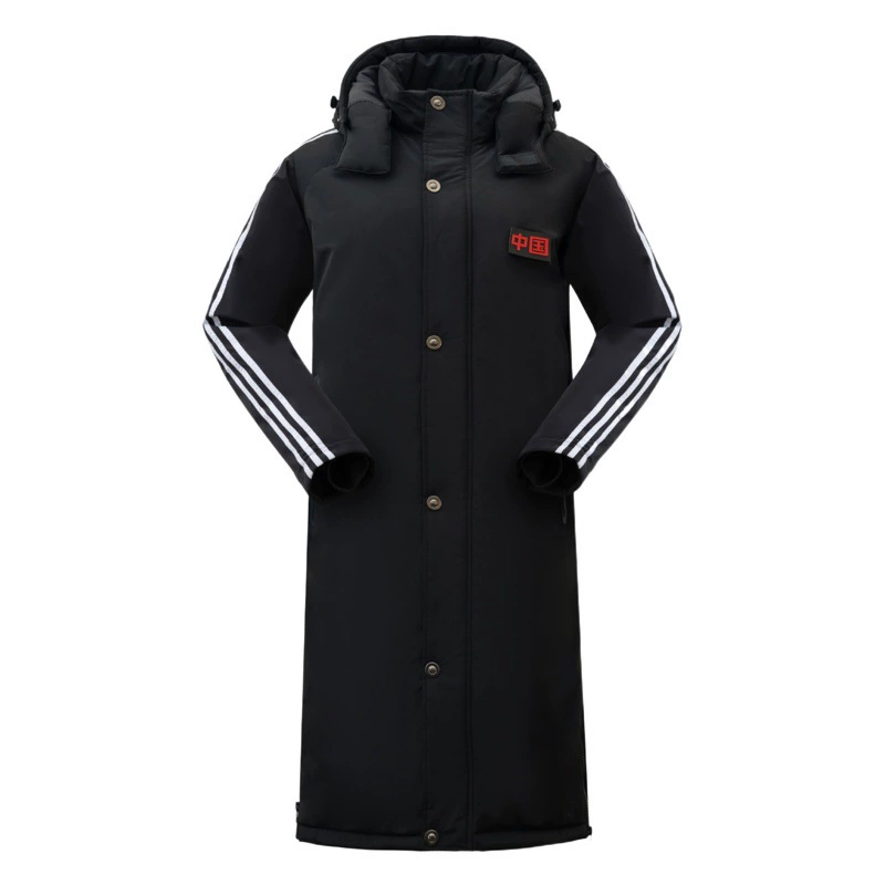 Спортивное пальто с хлопковой подкладкой, мужское длинное Спортивное зимнее тренировочное пальто выше колена для национальной сборной, Женский художественный тест, теплая куртка с хлопковой подкладкой, большие размеры на флисовой подкладке