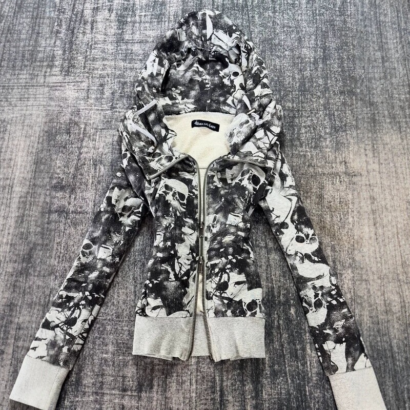 All-over skull print cross-border gothic punk dark style hooded cardigan, full-length zipper slim-fit street jacket All-over skull print cross-border gothic punk dark style hooded cardigan, full-length zipper slim-fit street jacket