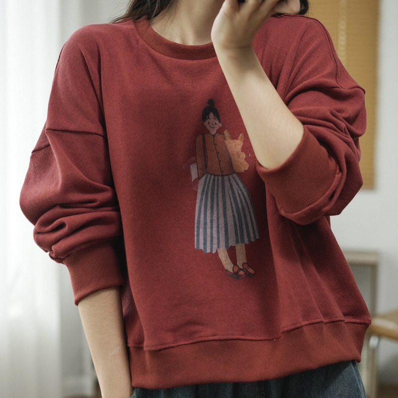 女装卫衣 2025秋季新款印花圆领套头长袖清新文艺百搭上衣女|undefined