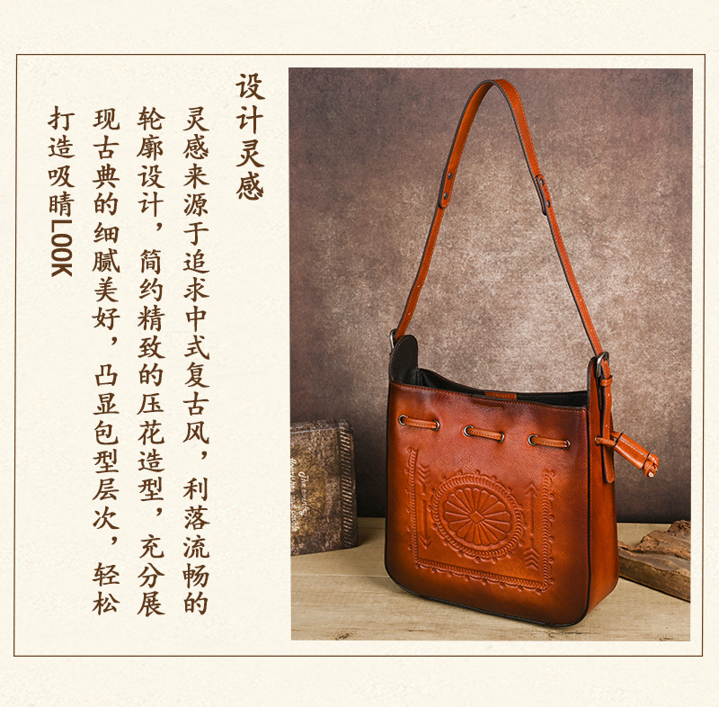 Túi tote da bò cổ điển phong cách vintage, đáy rộng, dung tích lớn, quai đeo vai — Màu xanh lá cây chi tiết 7