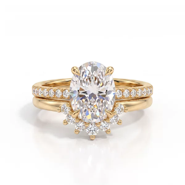 Cross-Border European and American Style Pigeon Egg Zircon Ring Set for Women, Simple and Versatile Geometric Oval Diamond-Studded Ring