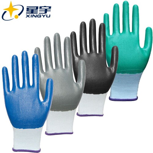 Xingyu gloves N518 rubberized gloves labor protection wear-resistant construction site work anti-slip breathable rubber cut-resistant nylon nitrile