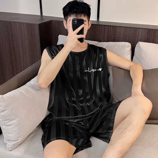 Black silk vest, set