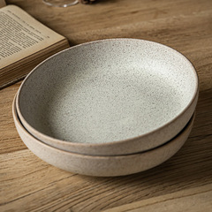 啞光高級感盤子  日式陶瓷深盤復古風圓形菜盤湯盤微瑕