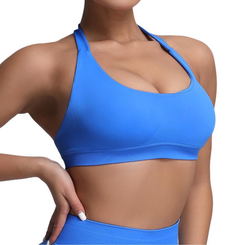 Europa y los Estados Unidos cuello colgante belleza de espalda ropa interior deportiva alta elástica matte nylon de espalda abierta gran chaqueta de yoga sujetador mujer