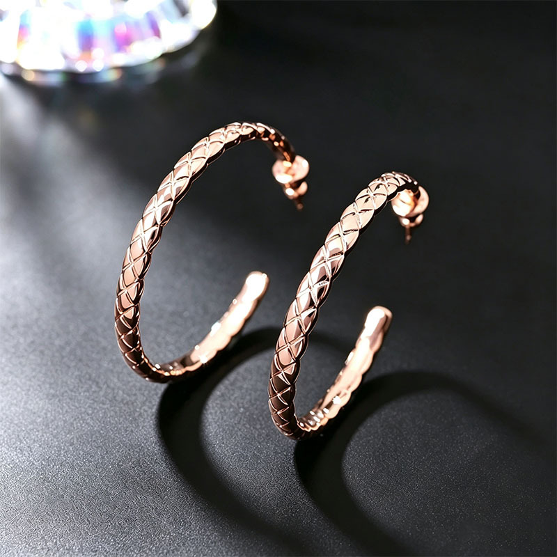 New Diamond-Studded Rhombus Pattern Earrings for Women, Liu Wen's Same Style Large Hoop Earrings, Classic Aura, Exquisite Craftsmanship, Personalized Silver Needle Earrings