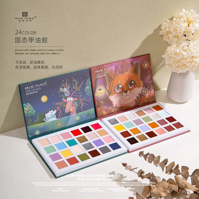2024年新款美甲固态胶24色眼影盘日式光疗彩绘胶持久甲油色胶批发