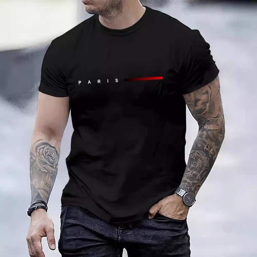 Men's Summer Loose Paris Alphabet Print Casual Crew Neck Short Sleeve T-shirt Top