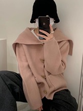 韓國東大門秋冬新款針織外套女減齡復古牛角扣海軍領毛衣開衫女裝