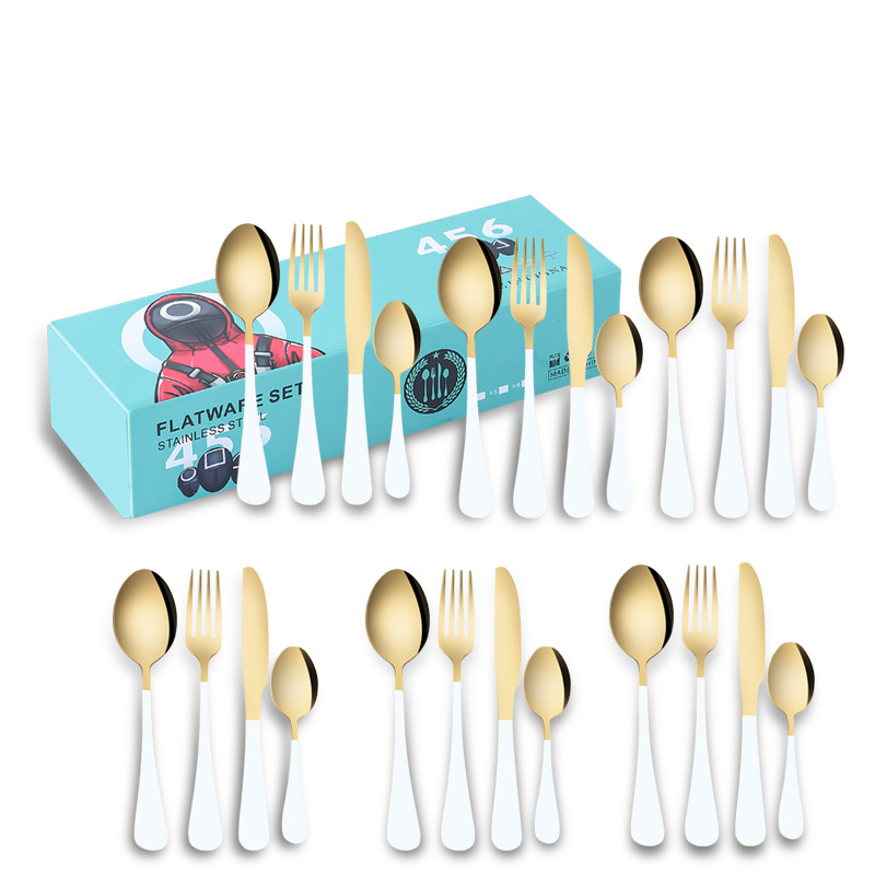 Amazon transfronteriza 1010 vajilla de acero inoxidable conjunto de 24 piezas cuchillo de filete occidental, tenedor y cuchara traje de celebridad de Internet regalo de vacaciones