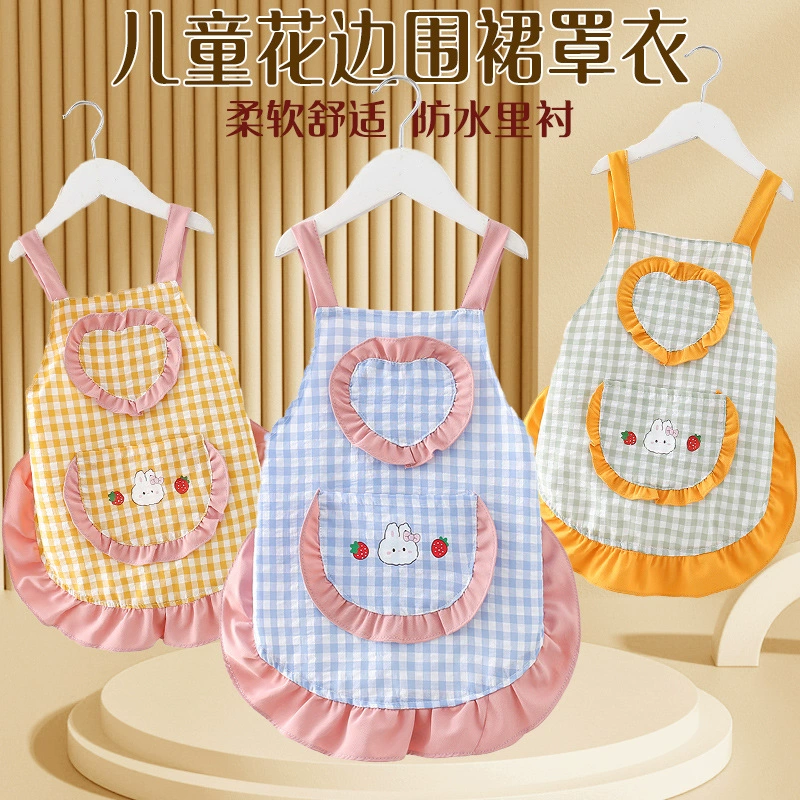 Фартук для девочек, из чистого хлопка, осенне-зимний, детское платье-принцесса, водонепроницаемый фартук для девочек, стильный, защита от загрязнений, нагрудник для кормления.
