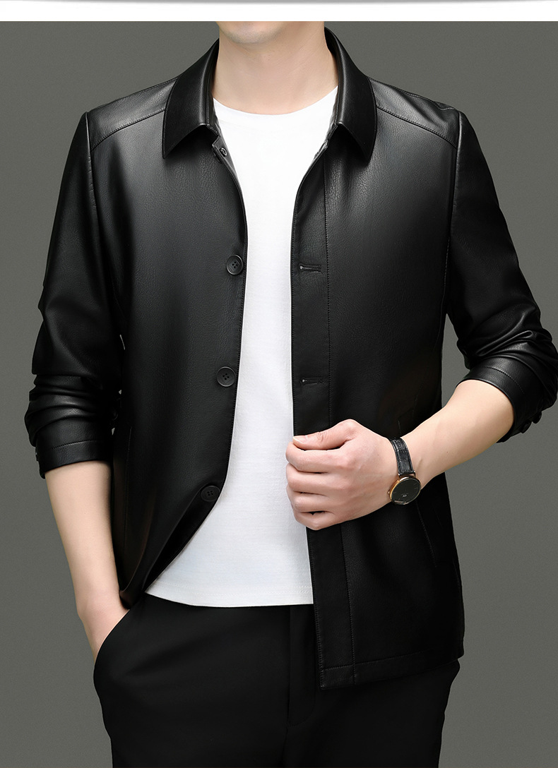 博那罗蒂 高端男士翻领生态皮夹克薄中老年皮衣男装中长款