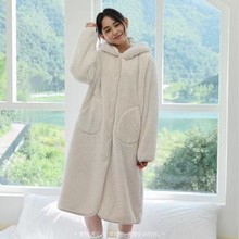 珂希卡睡袍冬季新款加厚保暖睡裙甜美简约中长款睡衣可外穿家居服