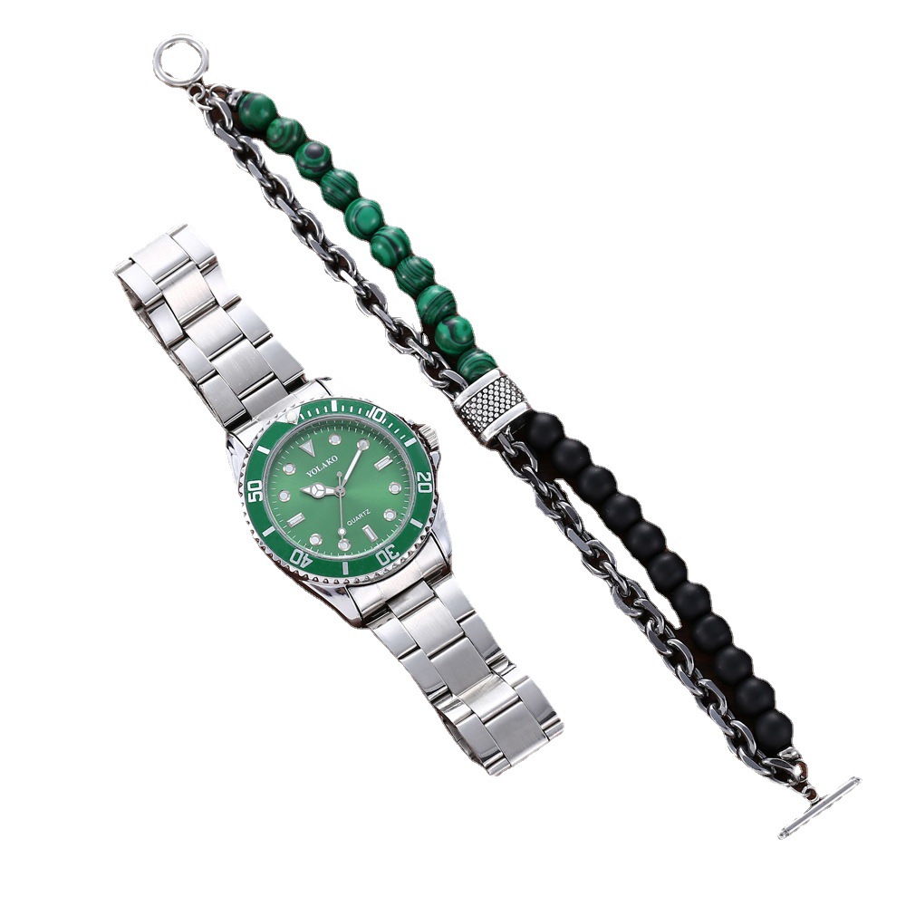 Nouveau calendrier d'affaires et de loisirs Water Ghost montre à Quartz pour hommes en acier + Bracelet combiné (2 pièces/ensemble)_voghion.com