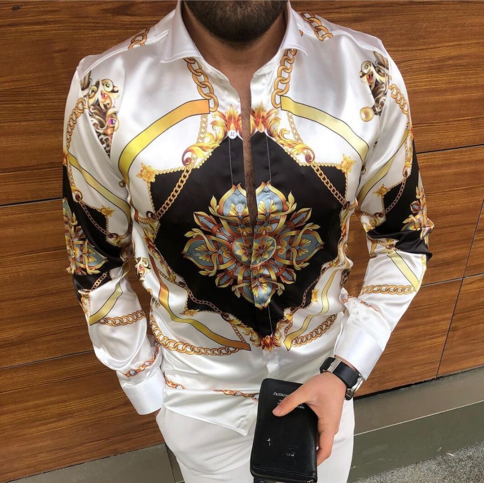 Cross-border 2021 Europe and the United States independent station autumn new casual fashion printed long-sleeved silk shirt