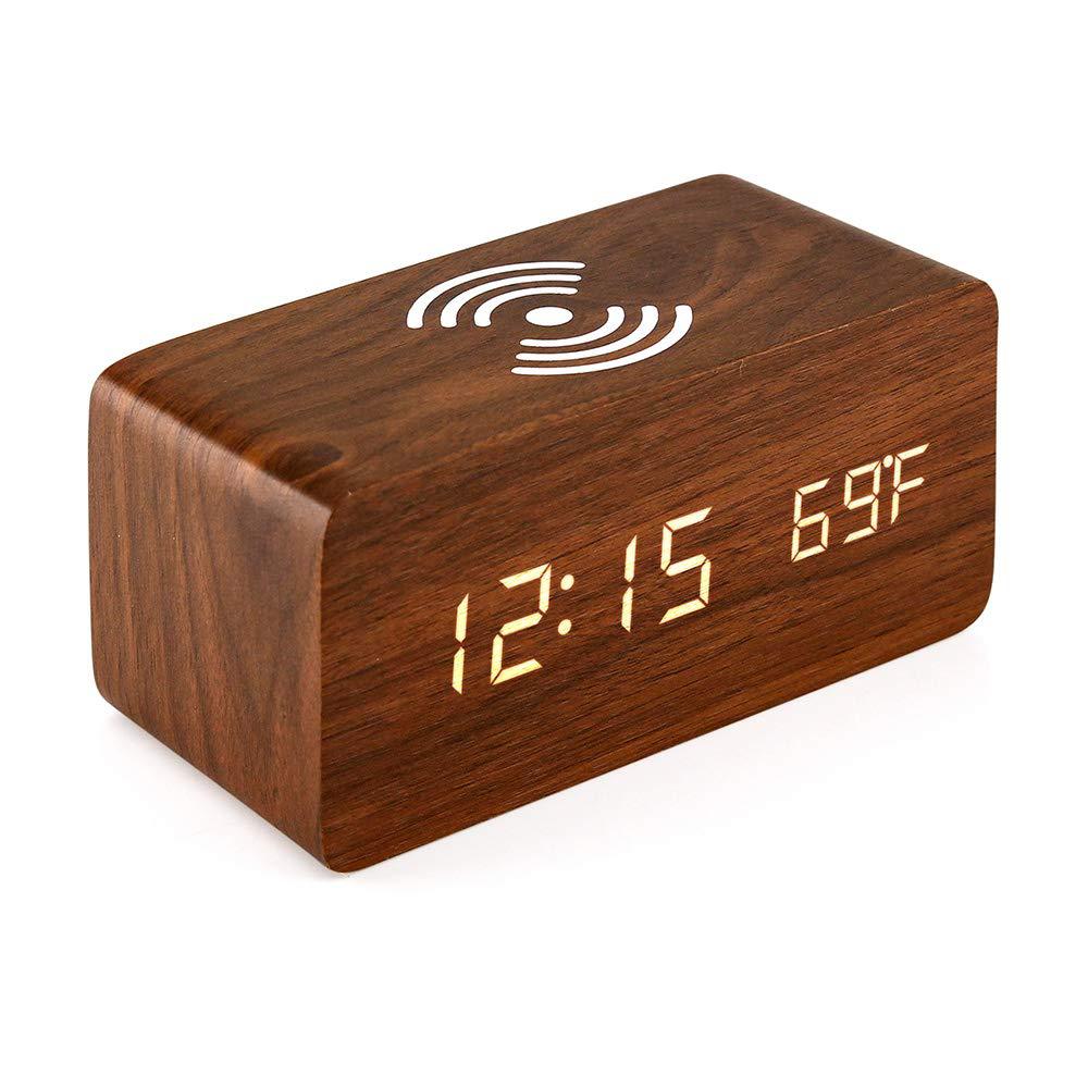 Reloj Despertador Electrónico LED Multifuncional Transfronterizo, Específico para Estudiantes, Reloj Digital de Escritorio, Carga Inalámbrica, Reloj de Madera