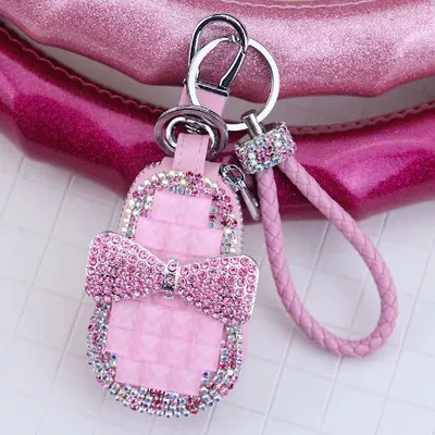 Static Rod/Key Bag, Diamond-embedded monqi car car - pink-key-case-woven-key-chain