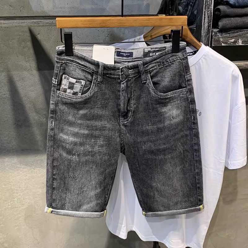 Short d'été fin pour hommes, marque de mode 2024, nouvelle poche diagonale, version coréenne, slim fit, pantalon élastique cinq quarts, tendance_voghion.com