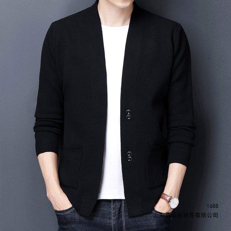 New men's knitted spring and autumn sweater cardigan, solid color, fashionable and casual trendy cardigan for young and middle-aged men.