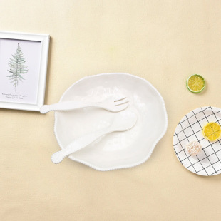 Cross-border foreign trade melamine knife and fork suit French girl dessert salad fork spoon beads beautiful dish porcelain bowl fork spoon