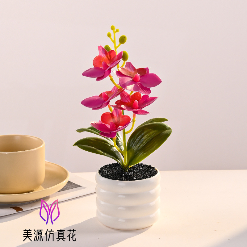 Selección estricta de 2026 nueva orquídea mariposa de alta simulación bonsai flor de seda falsa flor decoración de escritorio de la sala de estar decoración de estudio
