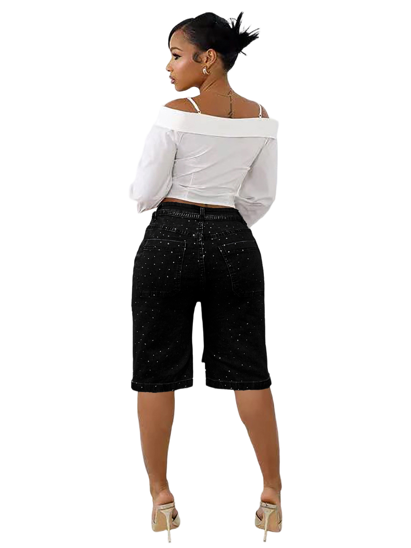 Damen Jeans Mit Strassgürtel Und Pünktchenmuster Weiter Schnitt_voghion.com