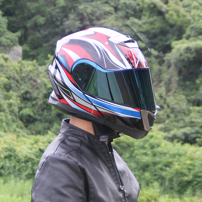 Motosiklet kaskı (dəbilqə) — Motuoche Full Face - black-dazzle-color-five-star-colorful-lens-m