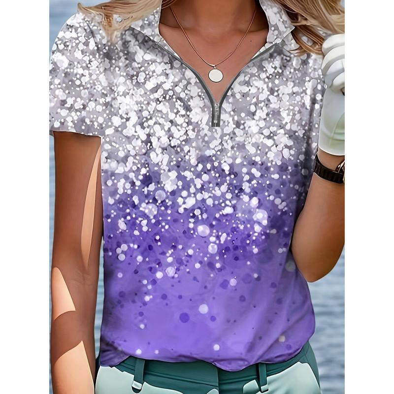 Cross-Border Women's Polo Shirts Geometric Print Women's Fashion Golf Shirts Casual Short Style