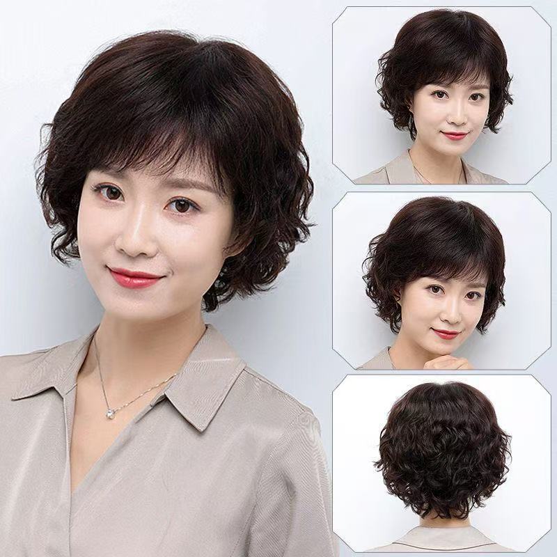 New Elderly Women's Full Head Wig Suitable for Middle-Aged and Elderly Women, Short Curly Hair, Age-Reducing, Factory Wholesale