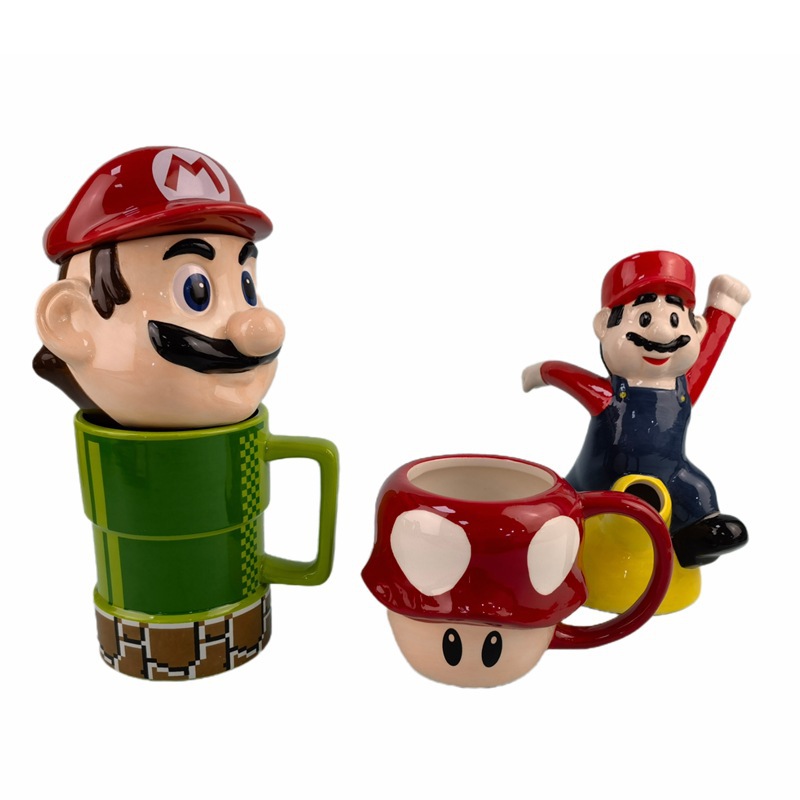 Super Mario Taza de cerámica con tapa de estilo explosivo transfronterizo cuidadosamente seleccionado Taza de agua de café periférica del juego