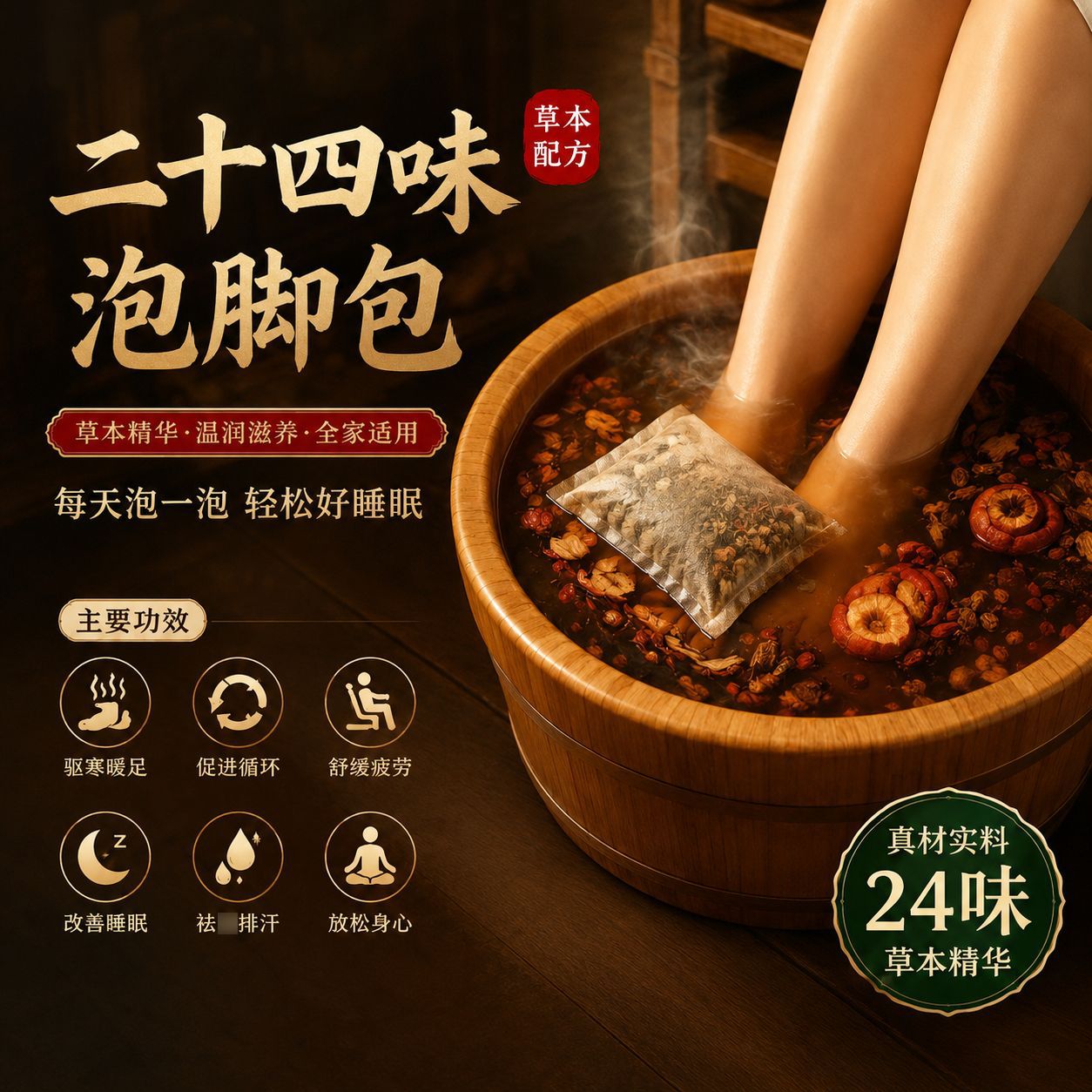 界面二十四味泡脚包家用足浴包艾草花椒生姜泡脚包真材实料原料包