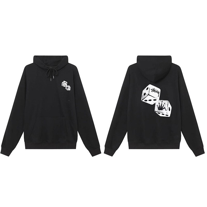 Cross-Border European and American Stussy Letter Print Logo Black 8 Dice Casual Simple Unisex Hooded Sweatshirt Trendy
