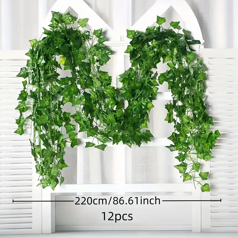 Cross-Border Dropshipping of 12 Pieces of Ivy Green Plant Vines, Simulated Artificial Vines, Flowers, Wedding Artificial Flowers, Green Flower Vines