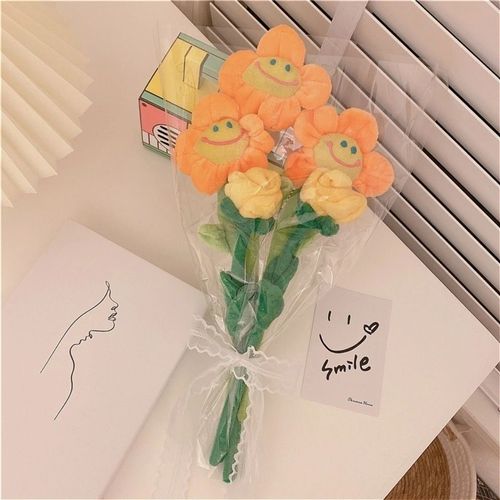 Smiling Face Plush Sunflower Artificial Flower Bouquet Rose Fake Flower Room Decoration Ornament Birthday Gift For Girls Photo Prop