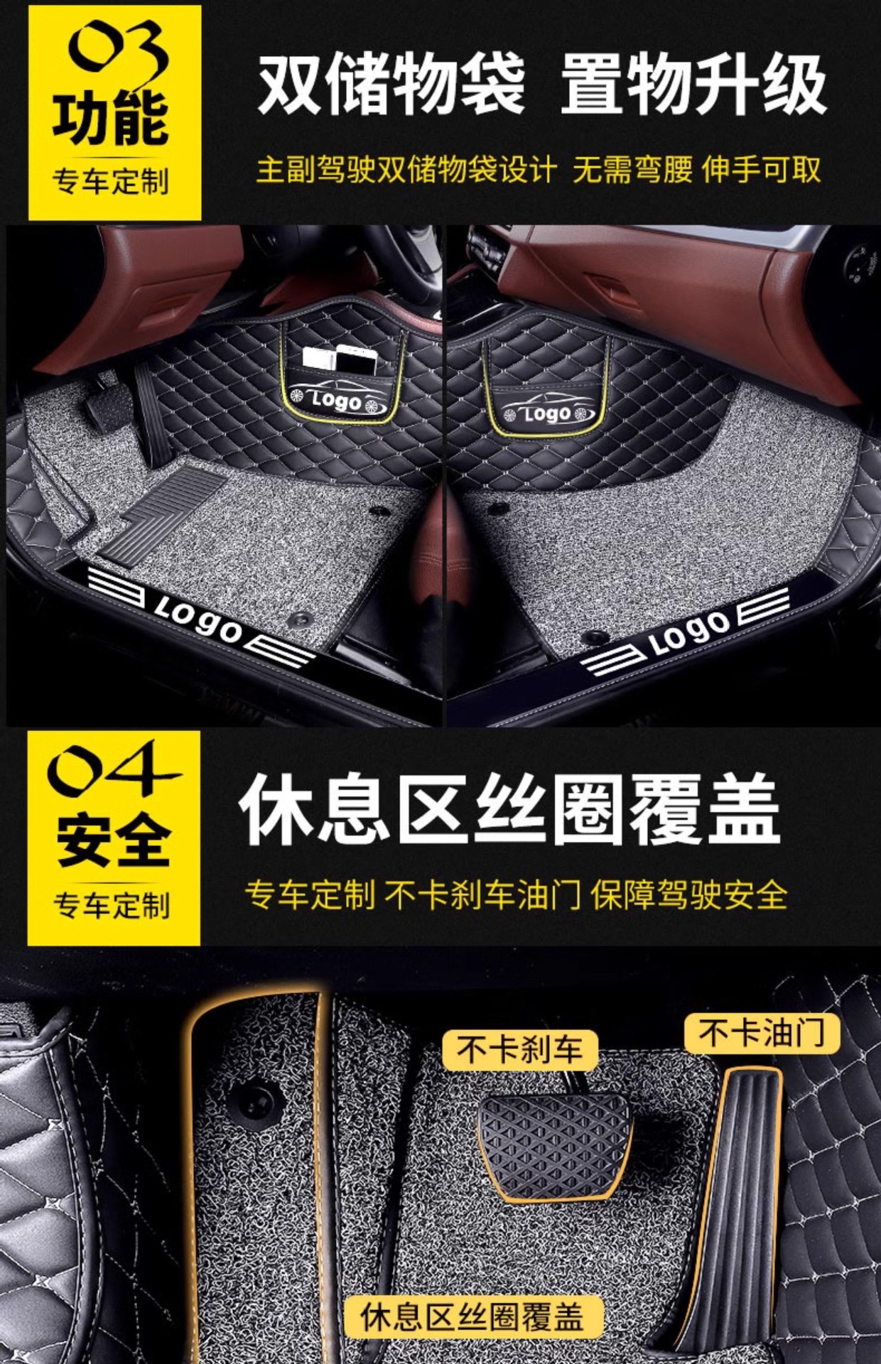 Custom-fit car floor mats, full coverage set of carpet mats, complete car interior accessories, large anti-dirt mats