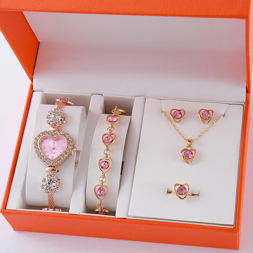 New Quartz Women's Watch High-end Niche Water Diamond Jewelry Earrings Necklace Ring Set