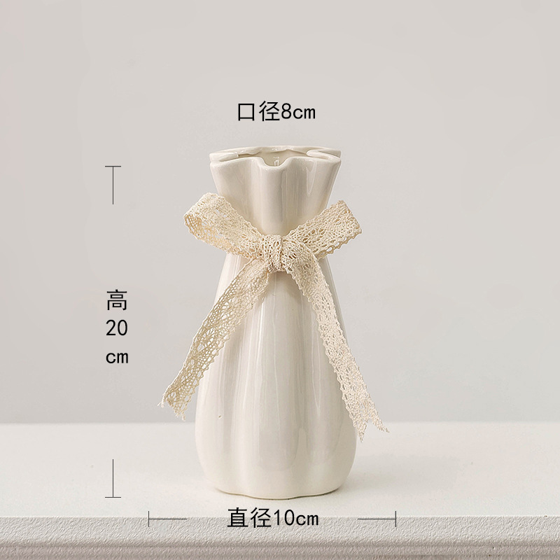 ヨーロッパのバラのフラワーアレンジメント花瓶白シンプルなセラミック花器リビングルームテーブルドライフラワー水耕装飾装飾品|undefined