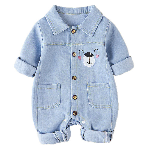 Children's clothing baby autumn clothes newborn baby clothes spring and autumn denim outdoor suit onesie for baby boy full moon crawling suit set