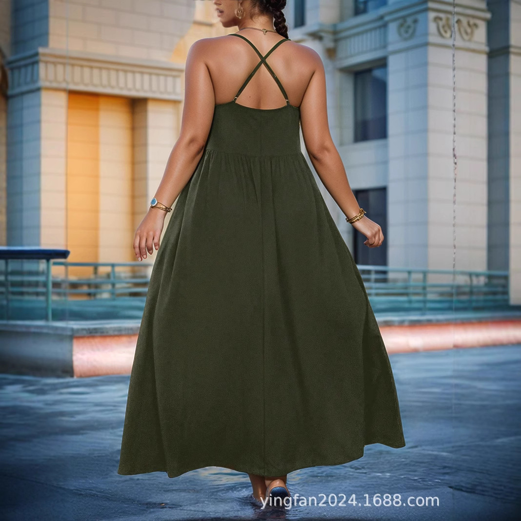 Amazon TikTok más comercio exterior transfronterizo Europa y Estados Unidos ropa de mujer de tamaño grande nuevo vestido de moda verde con espalda abierta image 5