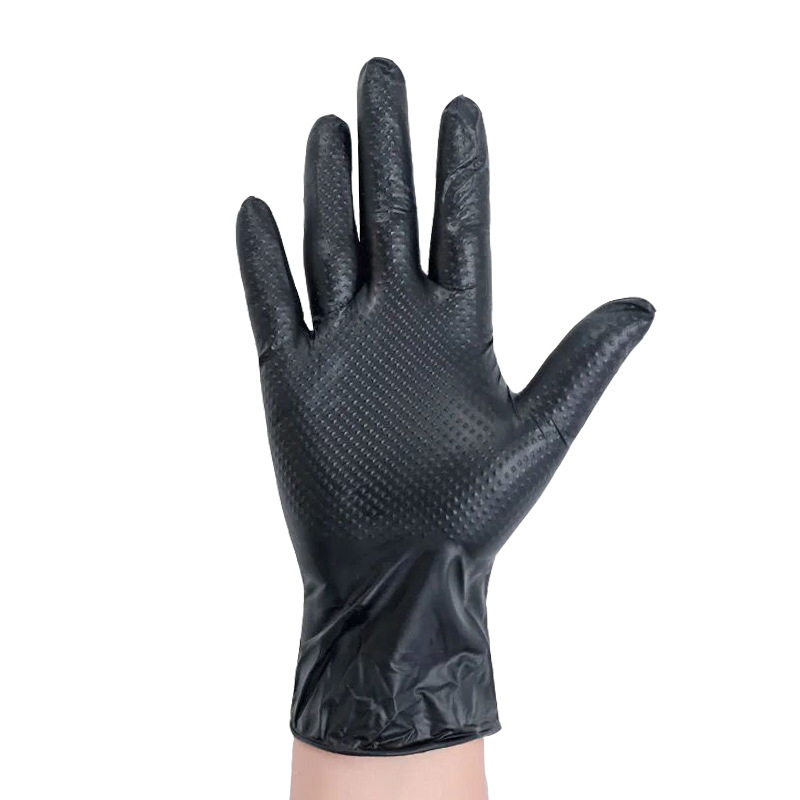 Guantes de nitrilo con patrón de diamante negro grueso, antideslizante, antiaceite, ácido y álcali, resistente al desgaste, protección laboral, reparación de automóviles, grado industrial