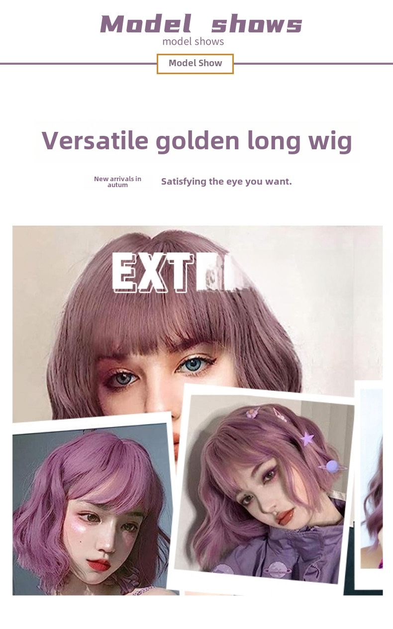 Synthetic Bob Wig Purple Gradient Short Curly Fringe Daily Party_voghion.com