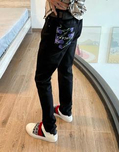 Spring and summer loose trendy brand straight new jacquard size Dharma pattern embroidery printed casual jeans trend