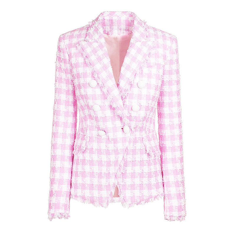 23190 In-Stock Spring and Autumn New Fashion Classic Houndstooth Tweed Blazer Woolen Jacket for Women